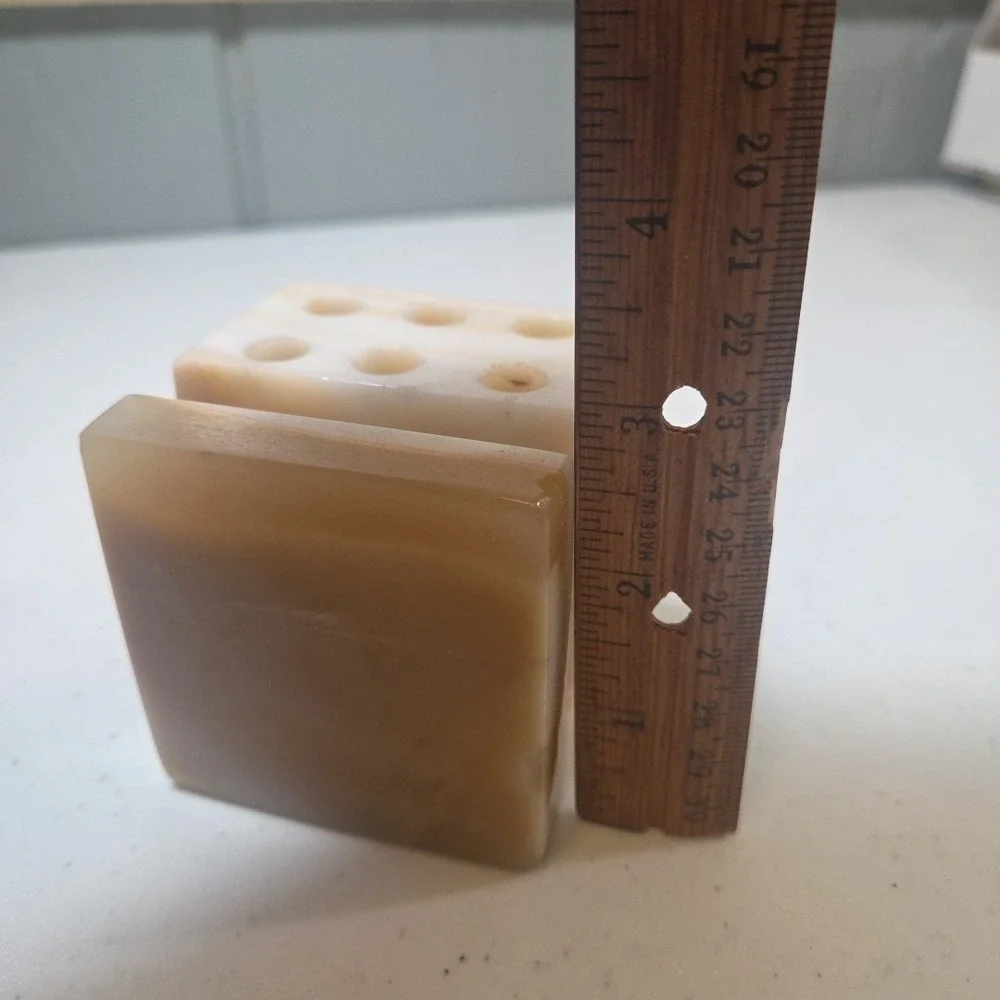 Vintage Marble Onyx Cube Pen & Letter Holder Desktop Organizer Heavy Quality